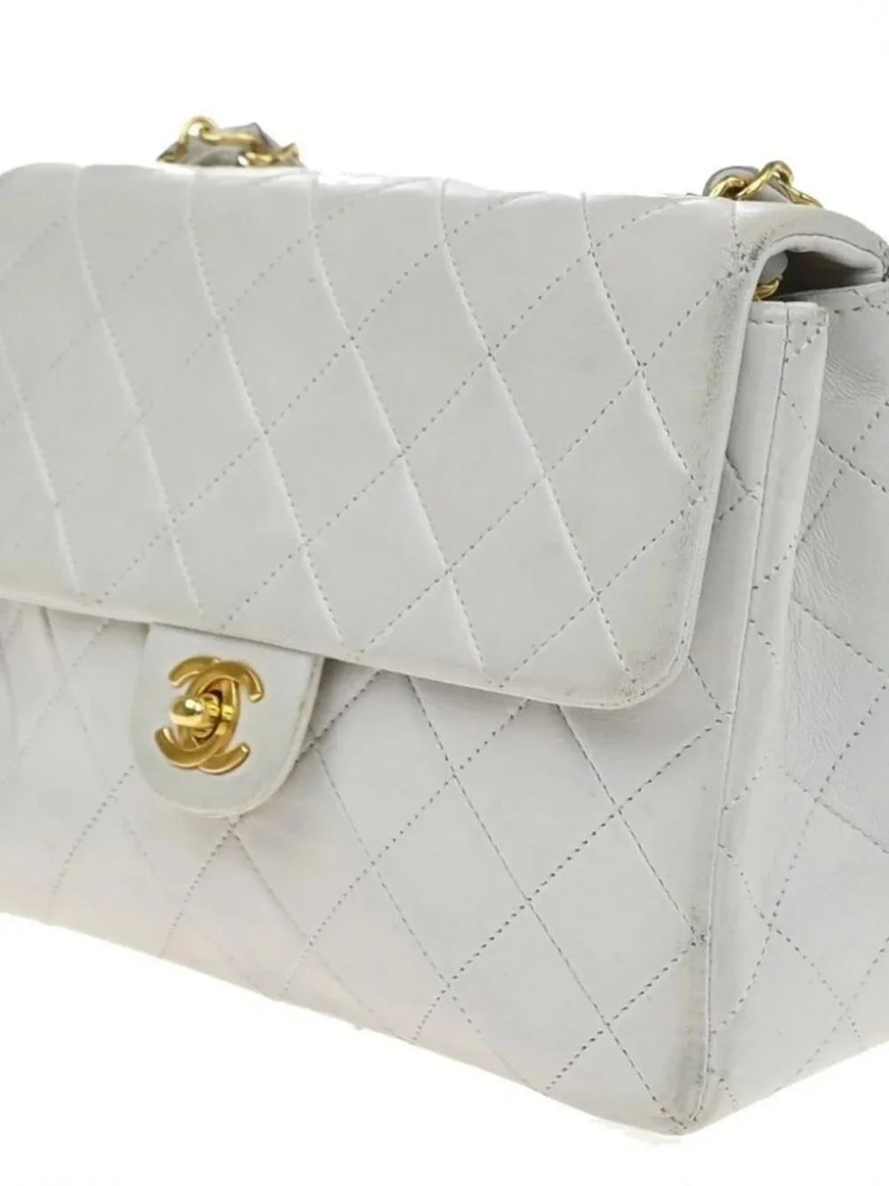 CHANEL CC Mini Matelasse Chain Shoulder Bag Leather White GHW Vintage